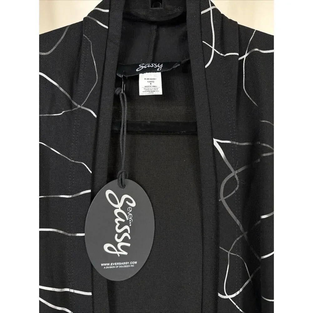 NWT Ever Sassy Black Patterned Long Sleeve Long Cardigan Jacke #1155 Size SMALL